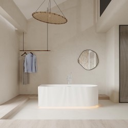 1700x800x580mm Flutted V-Groove Left Corner Bathtub Acrylic Gloss White